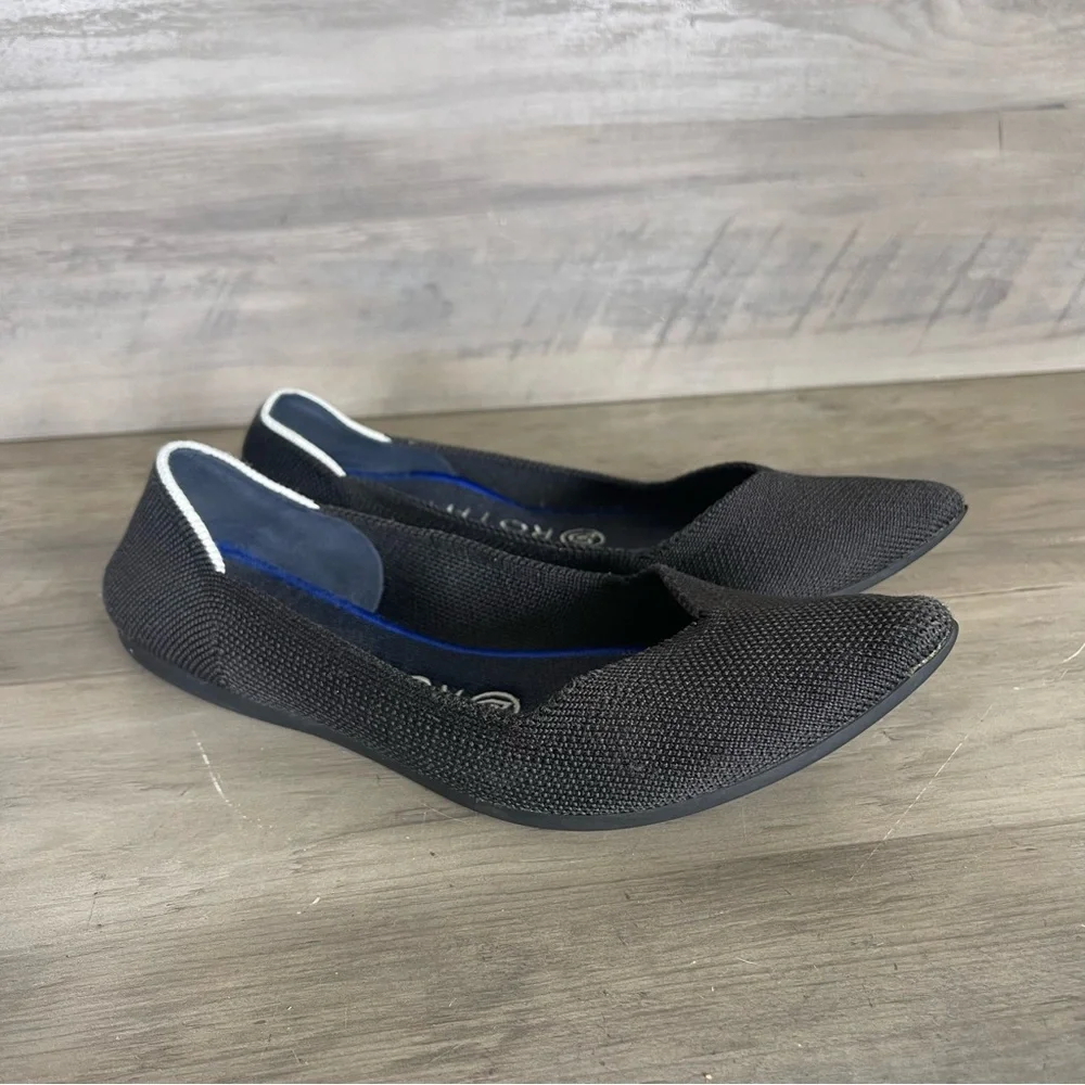 Rothys Womens 7 Black Knit The‎ Point Ballet Flats Slip On Shoes Classic Office